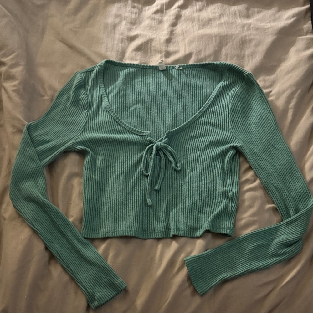 La Hearts Green Ribbed Knit Top